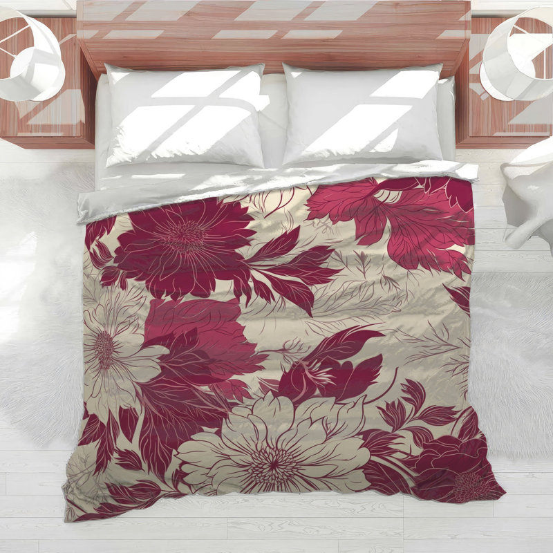 Burgundy Floral Pattern Comforter, Queen