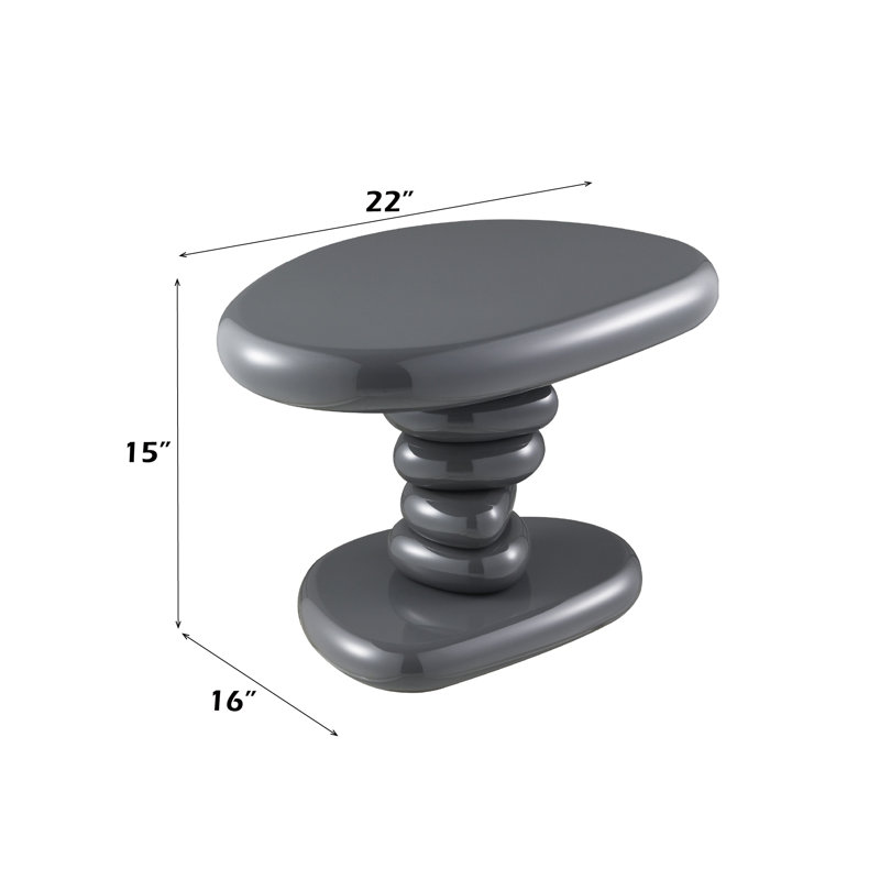 Table de bout Charlene Grey High Gloss - Table d'appoint de salon contemporaine avec base en métal robuste
