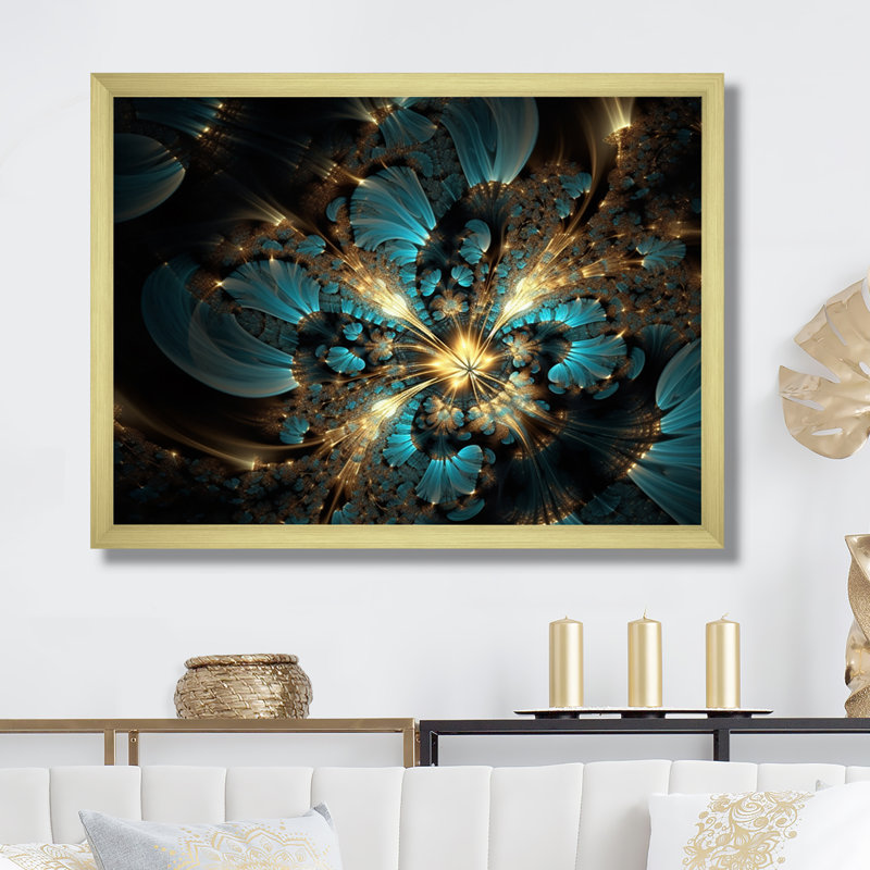 Or et bleu, l'abandon de la fractale III - reproduction, H 16 po x l 32 po x P 1 po, Encadrement doré