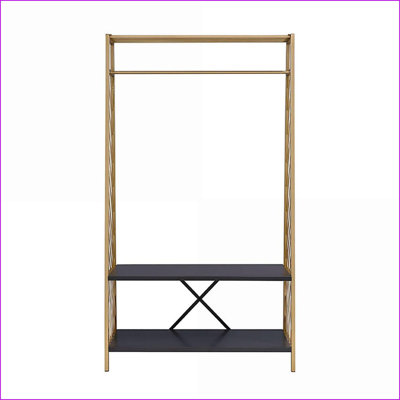 Hall Tree with Coat Rack &amp; 2-Tier Shelves, Metal Gold &amp; Black | Gold+Black | Metal