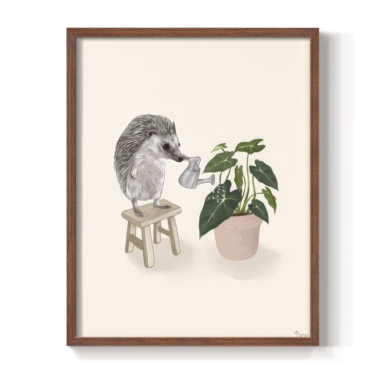 «Happy Gardening II», reproduction encadrée - bois massif, H 15 po x l 12 po, Noyer