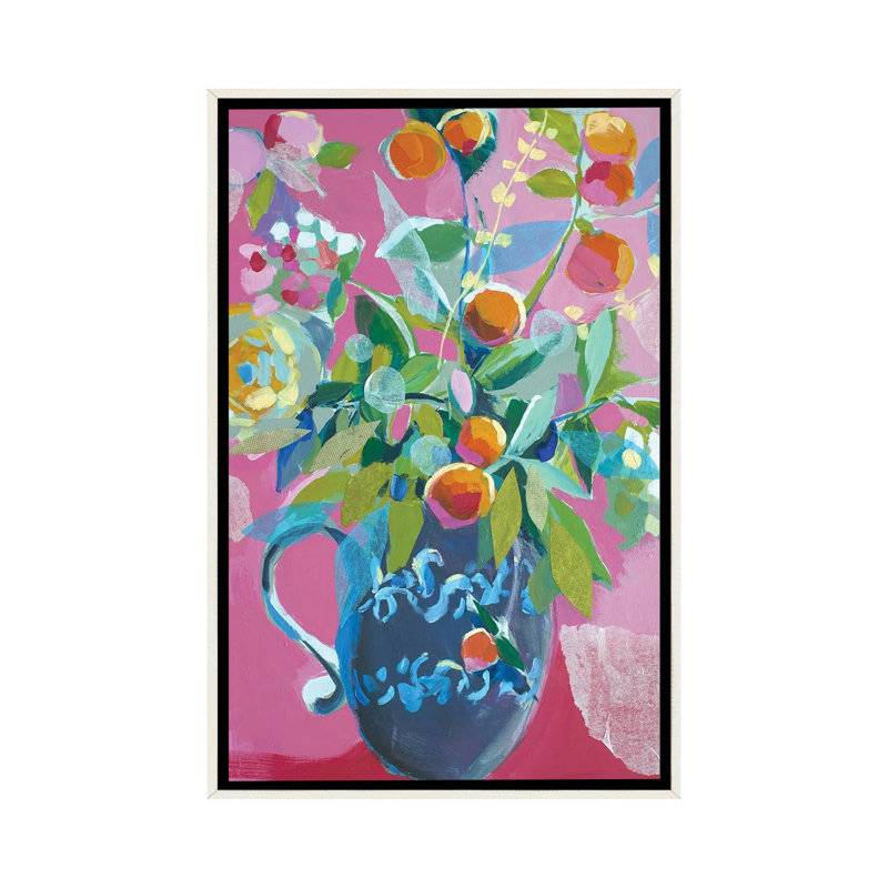 Floral rose - reproduction d'art murale - toile encadrée, H 40 po x l 26 po, Reproduction encadrée sans passe-partout