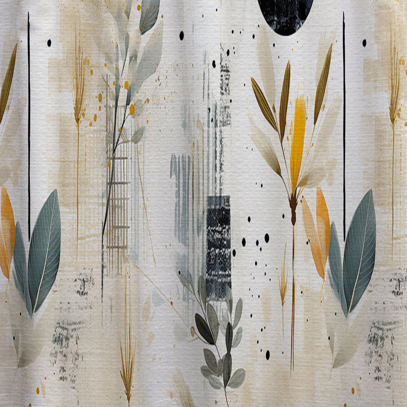 Beige Urban Nomadic Fern Pattern - Floral Curtain Panels, 52" W x 108" L