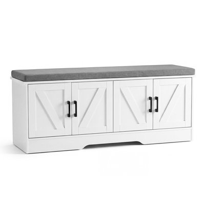 Banc de rangement 47,2 po avec rangement pour chaussures, banc d'entrée à 2 niveaux avec tablette réglable et coussin amovible
