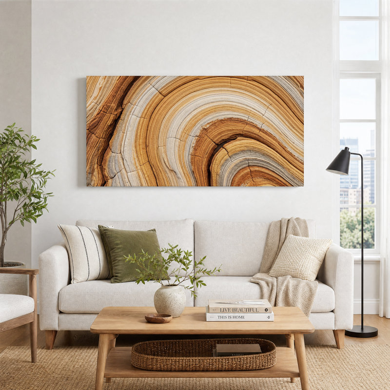 Couches de grès courbées sur toile brune et beige, L 58 po x H 28 po