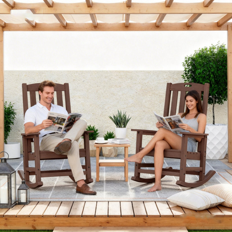 Ensemble de 2 chaises berçantes surdimensionnées HDPS, Brun, Ensemble de 2