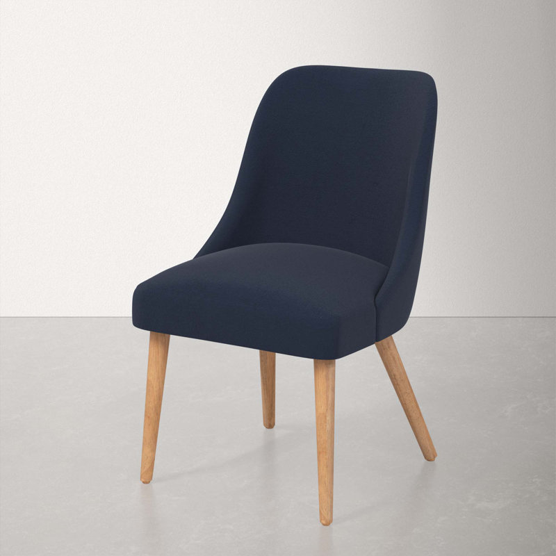 Chaise en bois massif Lozelle, Bois naturel, Velours performance encre classique