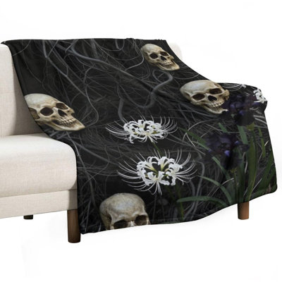 Jeté en flanelle Skulls And Flowers