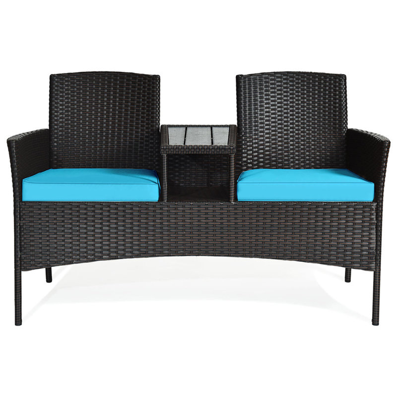 2 - Person Patio Conversation Sets with Cushions, Turquoise
