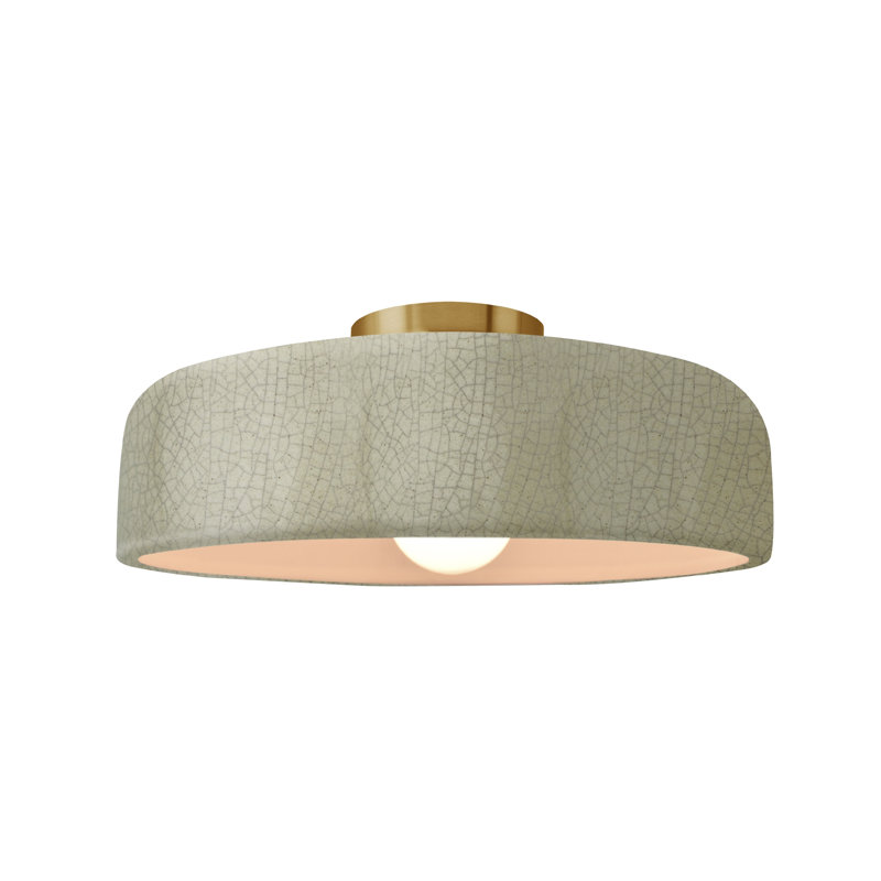 Plafonnier semi-encastré Radiance, Craquelure vert céladon, Laiton brossé, H 6 po x l 13 po x P 13 po