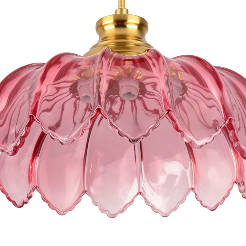 Luminaire suspendu 1 lumière avec abat-jour en verre pétale, Rose