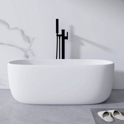 Baignoire de trempage autoportante en résine de 51 po à surface solide avec trop-plein et bonde escamotable blanche 51 po