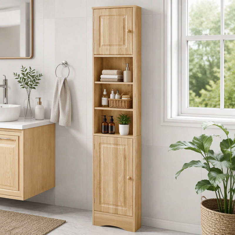 Meuble de salle de bain multifonctionnel de rangement de coin avec étagères ajustables