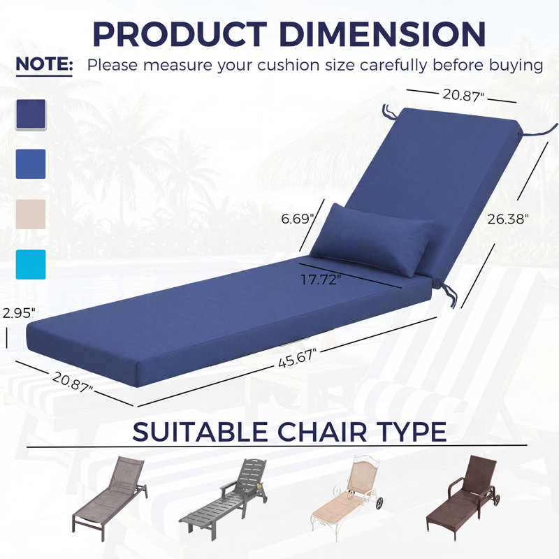 69.7" Outdoor Chaise Lounge Seat Cushion with Headrest, navy blue