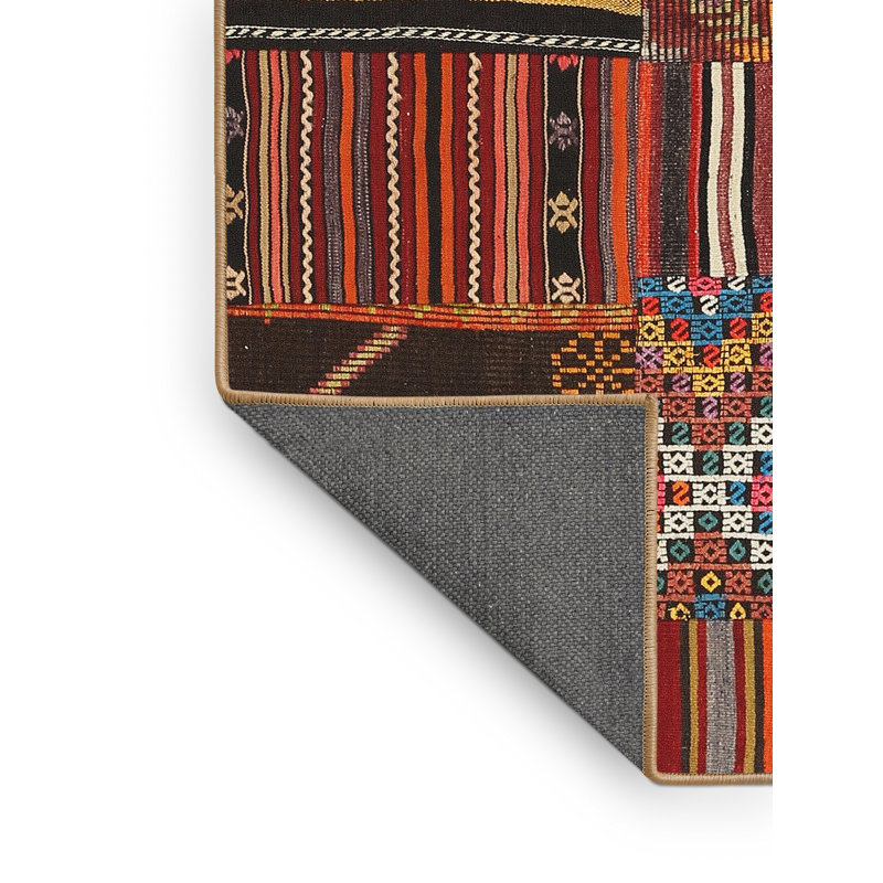 Tapis brun/vert/rouge contemporaine Octavian, Rectangle 5 pi x 7 pi