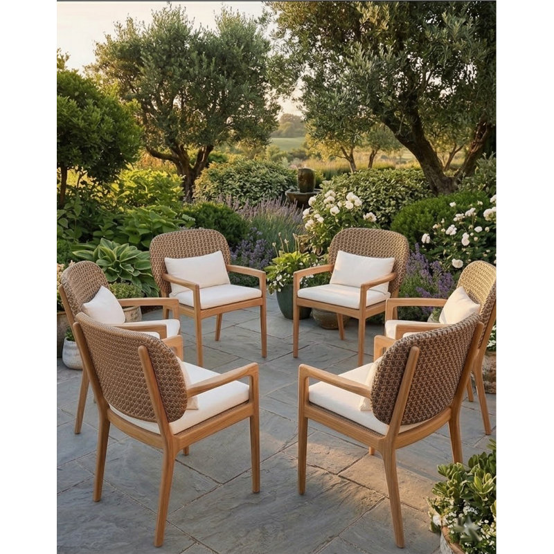 Akyee Wood Premium All-Weather Wicker Outdoor Dining Armchair