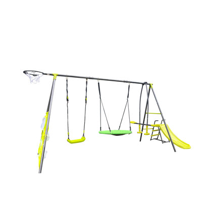 Interesting Six Function Swingset With Net Swing Metal Plastic Safe Swing Set 440Lbs For Outdoor Playground With 31.5In Net Swing