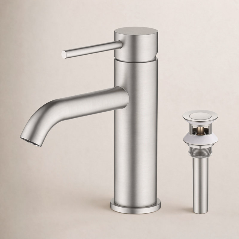 Robinet de lavabo de salle de bain à poignée simple avec bonde escamotable, Nickel brossé