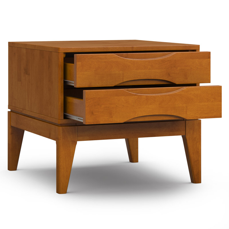 Harper 22"W Solid Wood Mid-Century Modern End Table with 2 Drawers, Brown