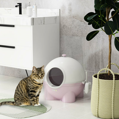 Pink Litter Box For Cats, Large, Hooded With Lid, Leaking Sand Pedal, Odour-, , 20.3" L X 20" W 19" H Cat , Large Sized, Pink, 19",