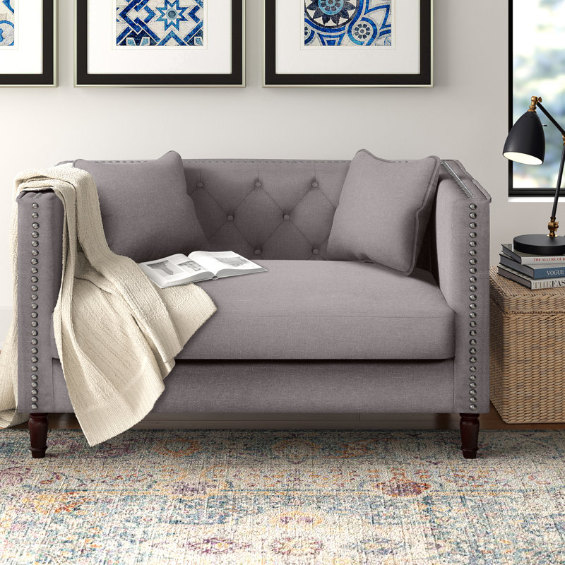 Causeuse Chesterfield en lin 49,6 po Meaghan, Brun pâle