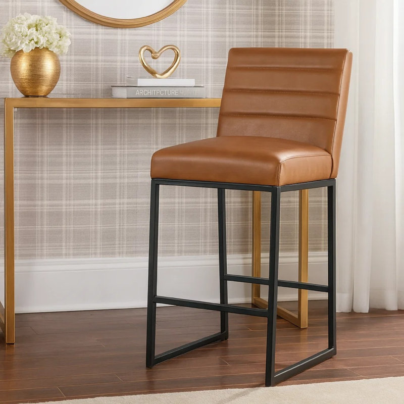 Zaahid Upholstered Faux Leather Counter Stool, Gray, Counter Stool (26" Seat Height)