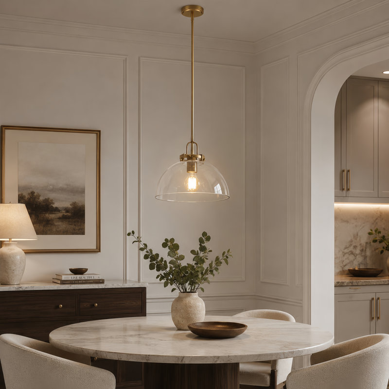 Luminaire suspendu en forme de dôme à 1 lumière de 12 po à 1 lumière pour îlot de cuisine moderne en verre transparent.
