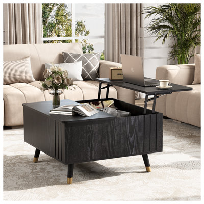 Table basse à plateau relevable avec rangement, tables basses carrées de 31,5 po avec plateau relevable, table centrale moderne Mid-Century avec compartiment caché pour bureau personnel, salon, noir