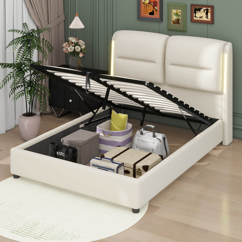 Plateforme hydraulique rembourrée pour grand lit, Crème