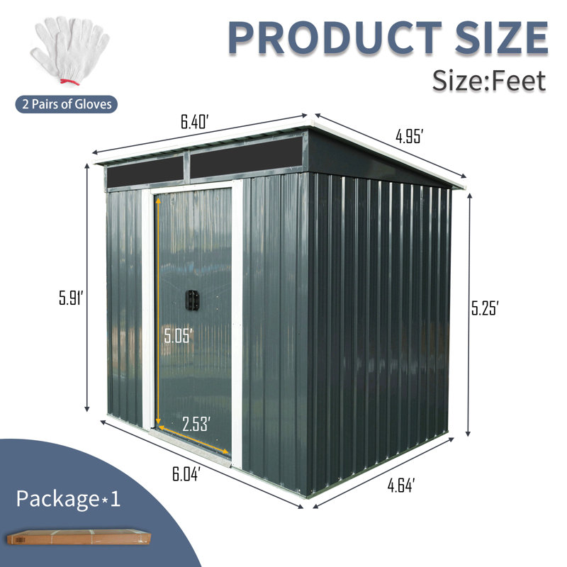 6Ft X 5Ft Outdoor Metal Storage Shed With Lockable Sliding Doors And Transparent Plate For Garden, Lawn, Black/White