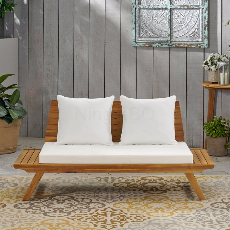 Patio Loveseat, White Cushion/Teak Frame