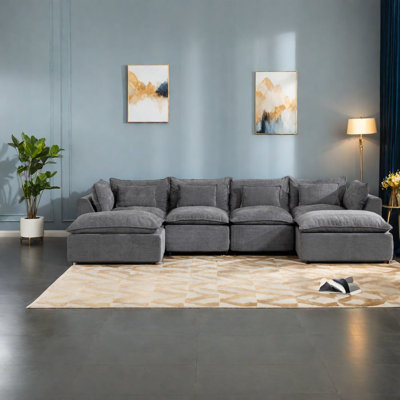 Canapés d'angle modulaires en tissu gaufré de coton, canapé moderne pour la maison