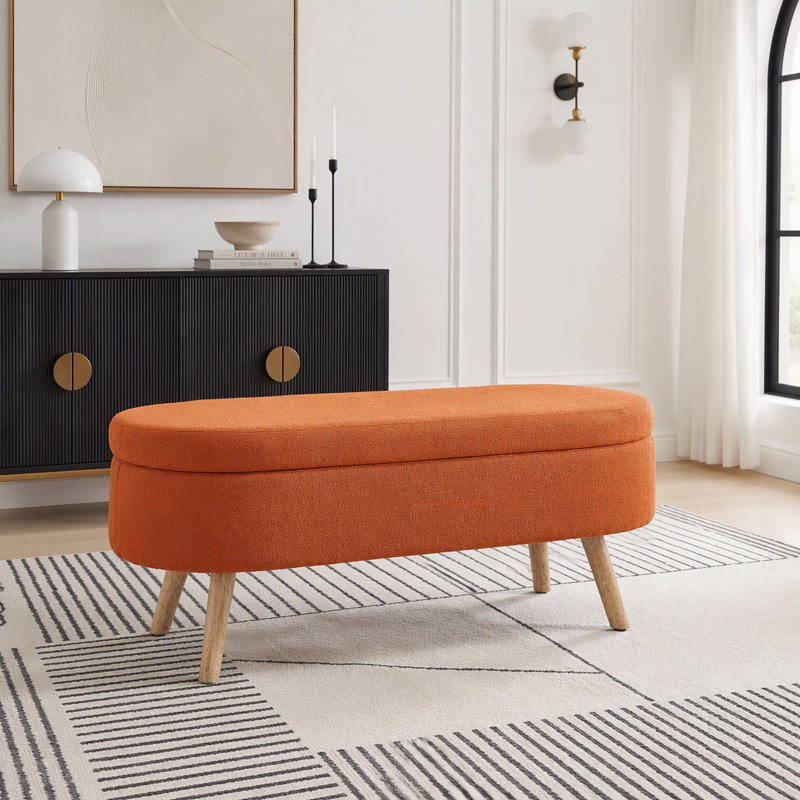 Banc de rangement avec repose-pieds ovale, Orange
