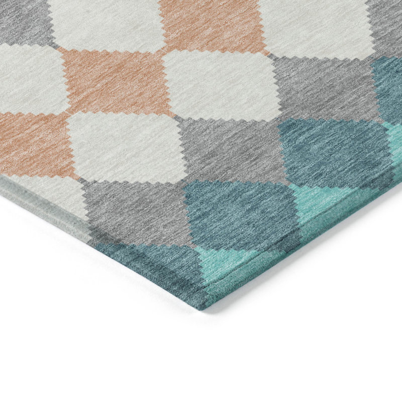 Tapis d'extérieur lavable à motif géométrique bleu sarcelle et gris 10 'X 14'