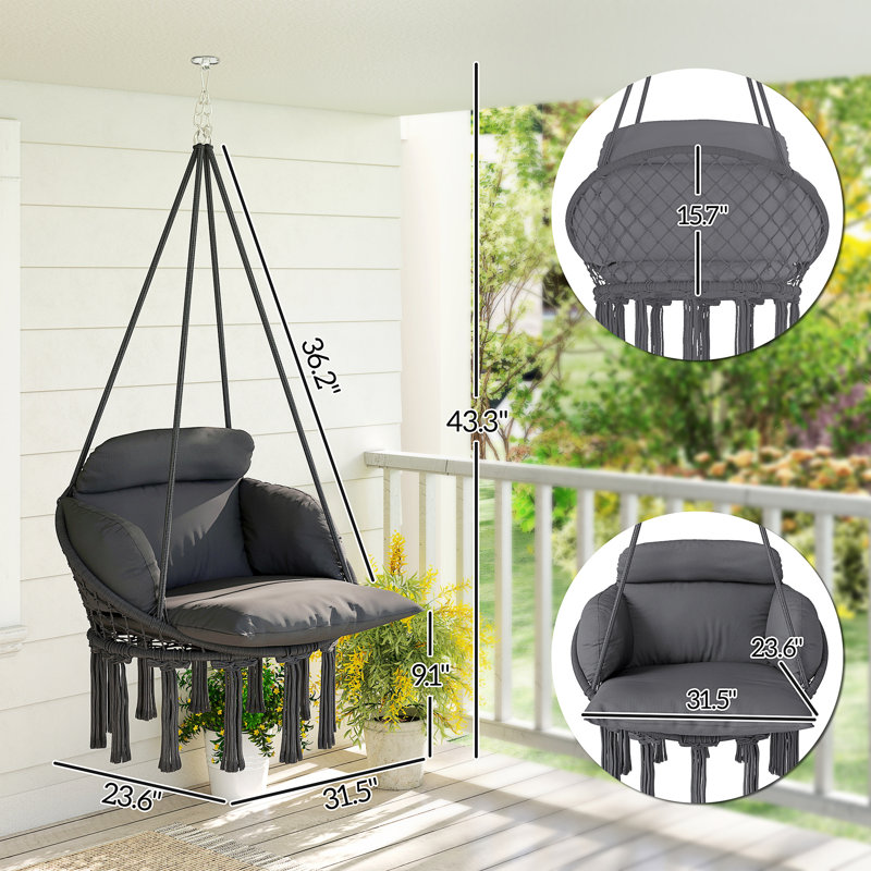 Chaise d'extérieur suspendue (y compris la chaise de patio), Coussin gris foncé / structure noire