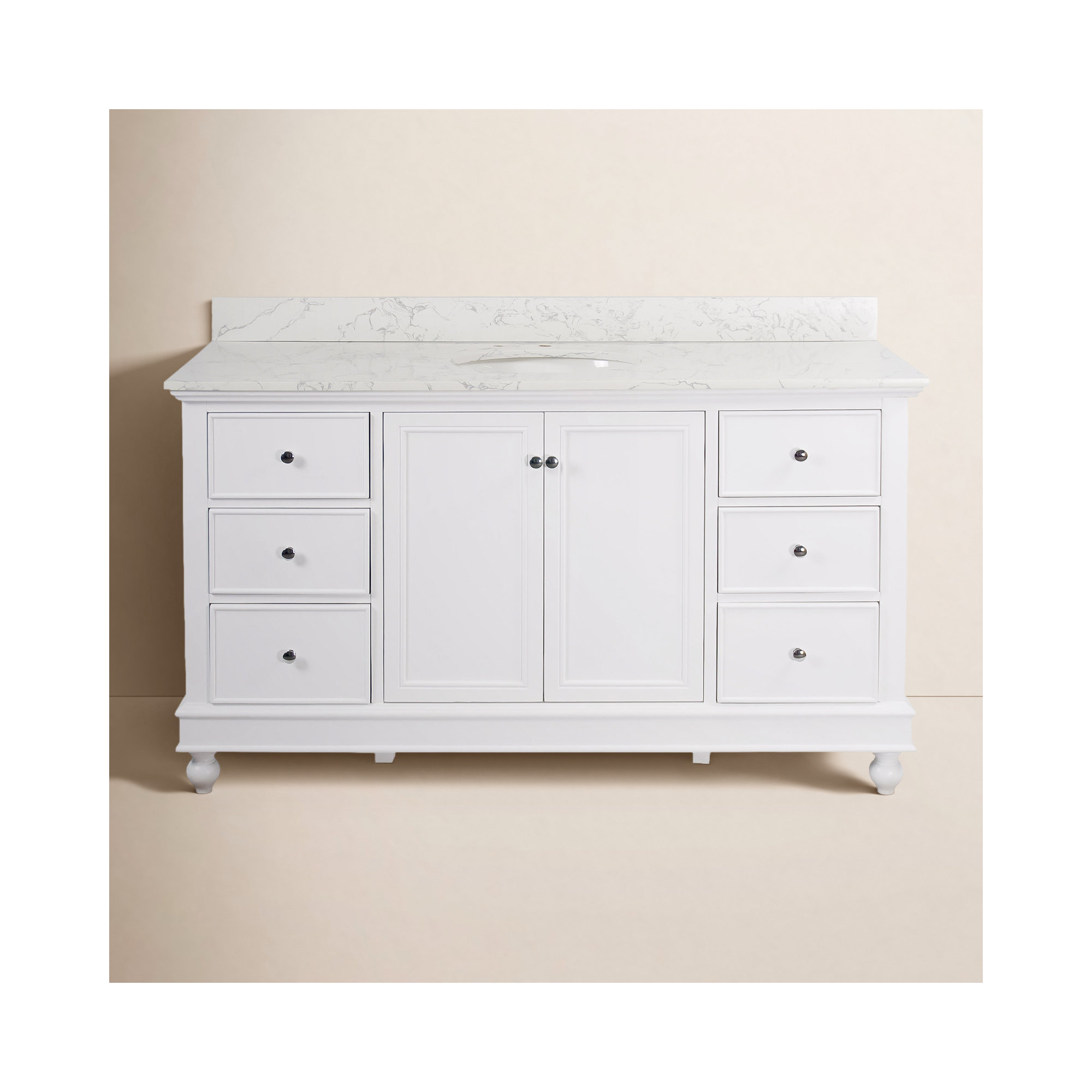 Ferdinand 60'' Single Bathroom Vanity, Engineered Marble, White