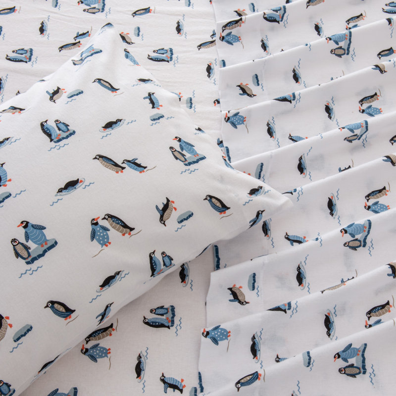 Queen White Snowflake Cotton Flannel Sheet Set