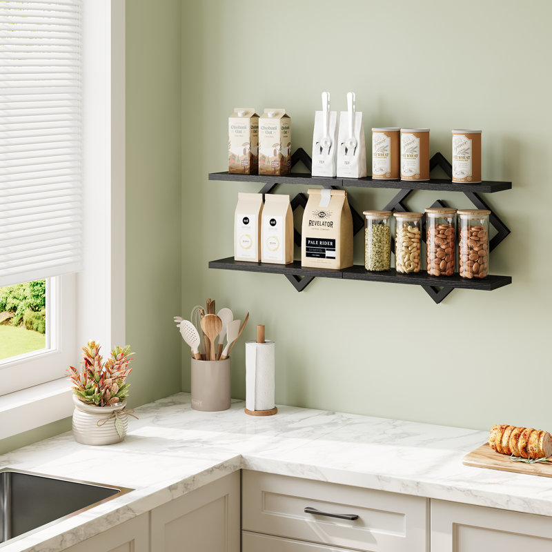 Tablettes murales flottantes pour chambre à coucher, salon, Noir