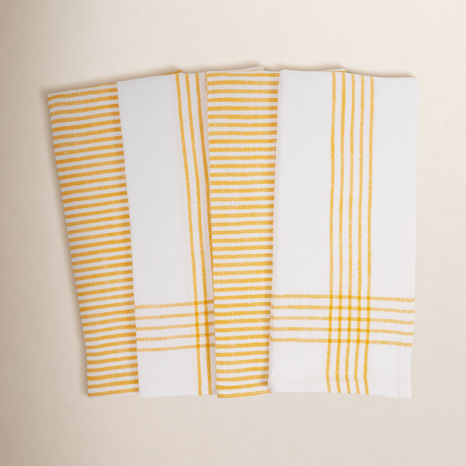Coverty Cotton Stripe Kitchen Towel Linen Set, Ochre
