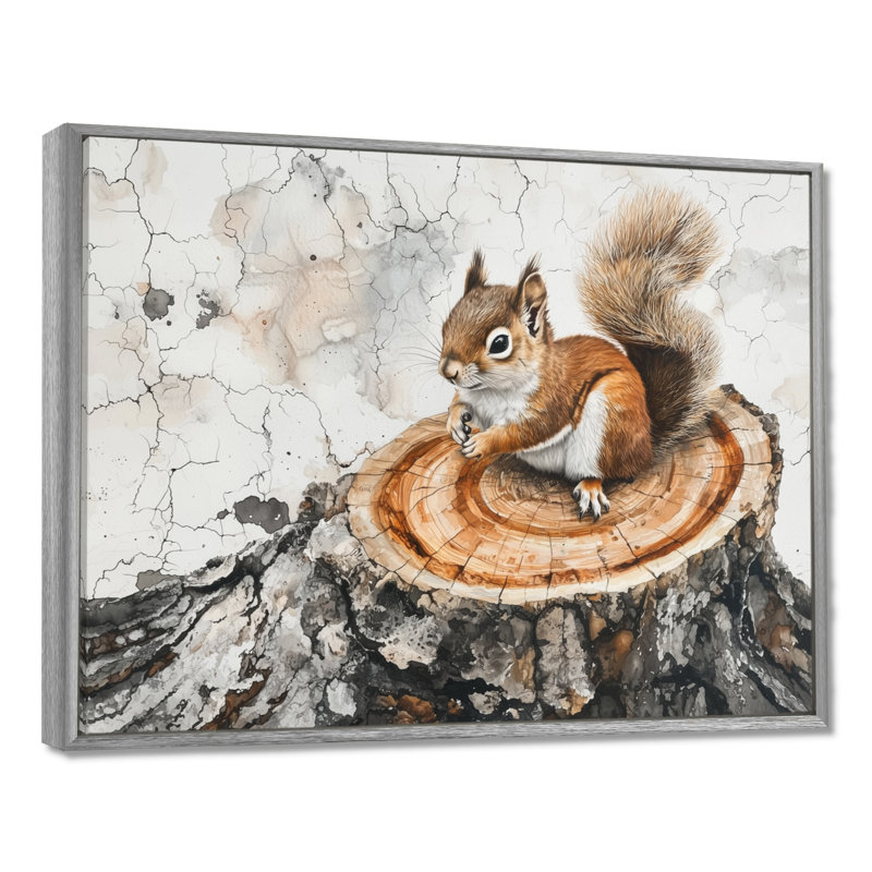 Angella, écureuil mignon sur une glissoire en bois, forêt IV - écureuil, art mural sur toile, H 16 po x l 32 po