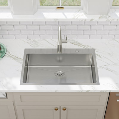 30" L x 22" W Stainless Steel Drop-in Kitchen Sink, Single Bowl Sink with Strainer
