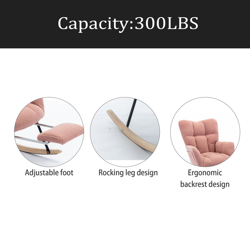 Chaise berçante en tissu avec repose-pieds Teddy, Rose