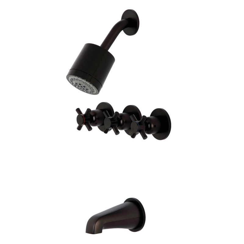 Robinet de baignoire et de douche à contrôle de volume à 3 poignées avec valve brute Concord, Bronze huilé