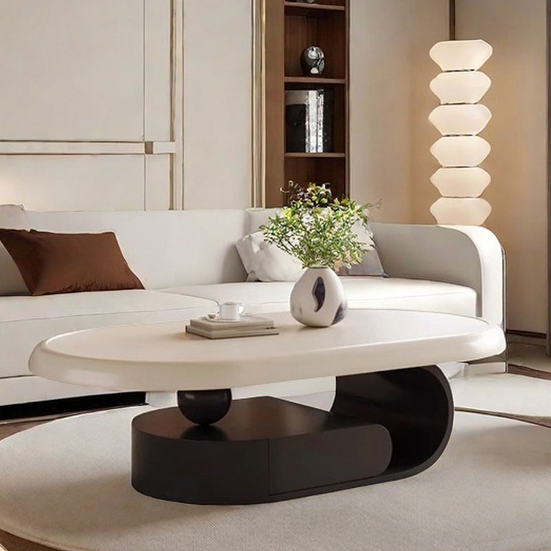Solid wood new style creative coffee table, White, Black, 15.75" H x 43.31" L x 23.62" W