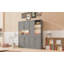 Lit escamotable mural simple avec armoire supérieure, tablettes, lit pliable peu encombrant avec lumière et USB, gris