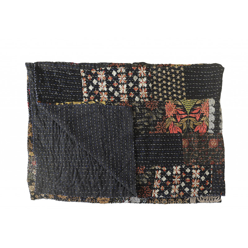 Knitted Cotton Patchwork Throw Blanket, Black Patchwork