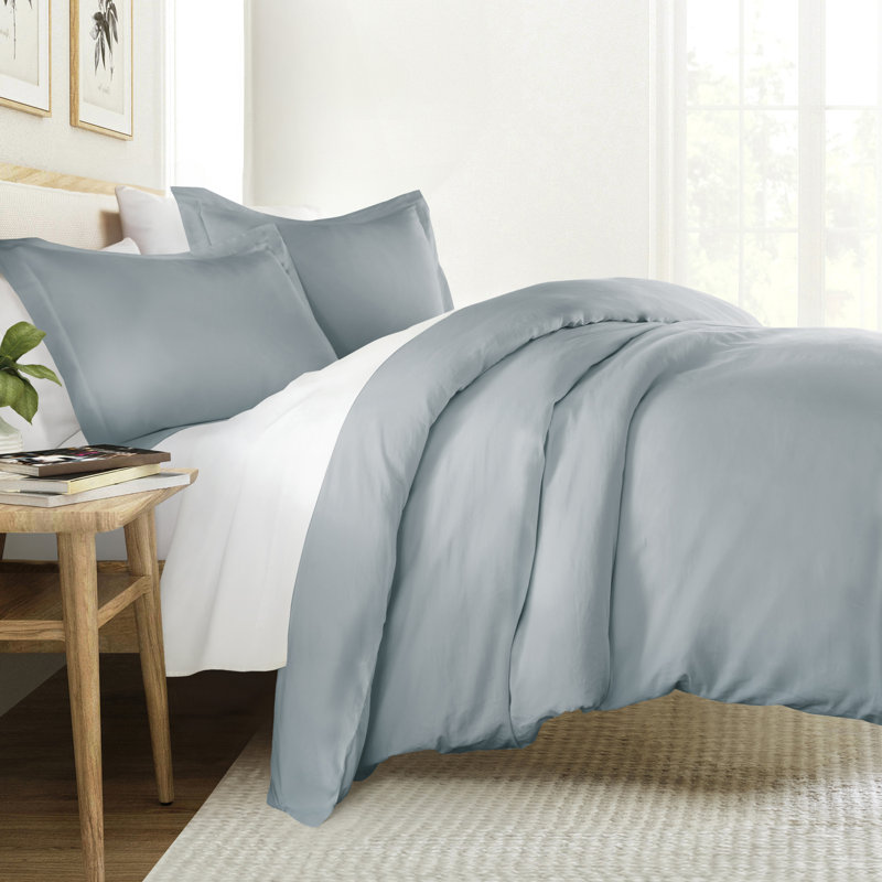 Ensemble de housse de couette en satin de coton rétro délavé à longues fibres, Bleu
