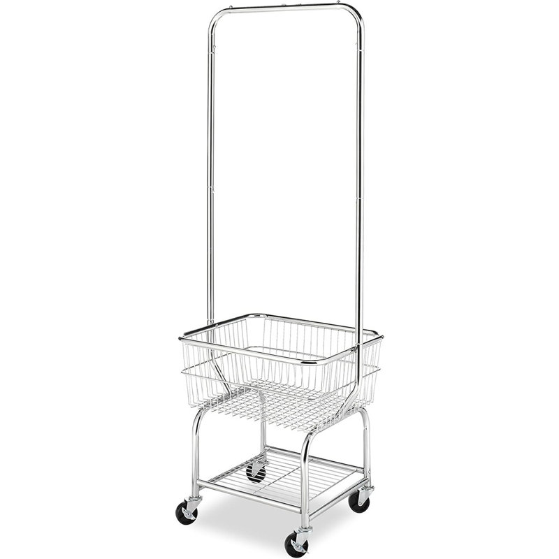 Commercial Rolling Laundry Butler With Wire Storage Rack
