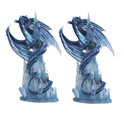 «2-PC Set» ICE ARMOUR 10 po H Dragon bleu, serpent de mer sur glaçon, figurine ornement de décoration de maison / chambre et idées de cadeaux parfaits pour le réchauffement de la maison, les fêtes et les anniversaires