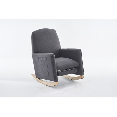 Cotton Linen Fabric Nursery Rocking Chair With Adjustable Footrest For Comfort And Relaxation